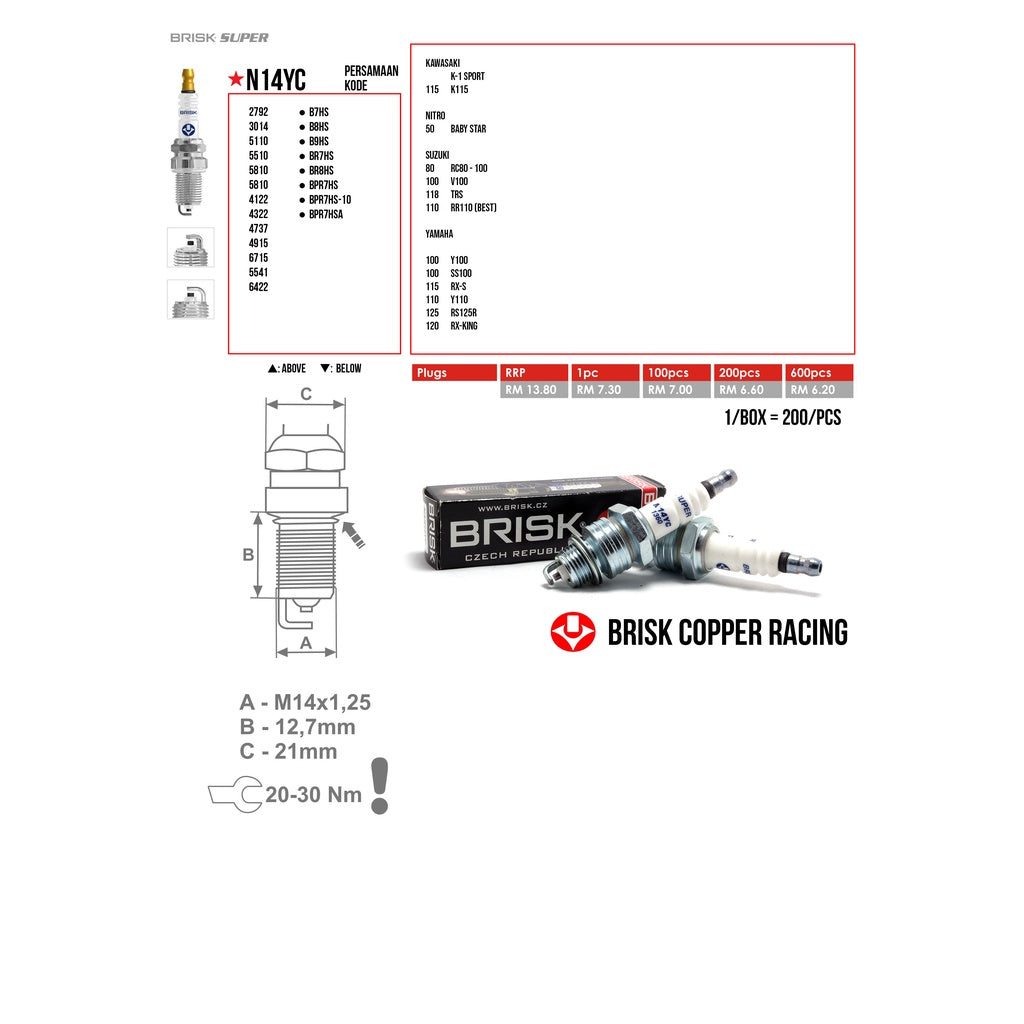 Brisk Busi Motorcycle Copper racing Type N14YC - Alternate View