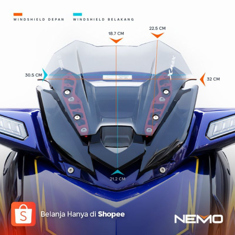 NEMO Windshield Yamaha XMAX Connected Type Double Space + Bracket CNC 2020-2023